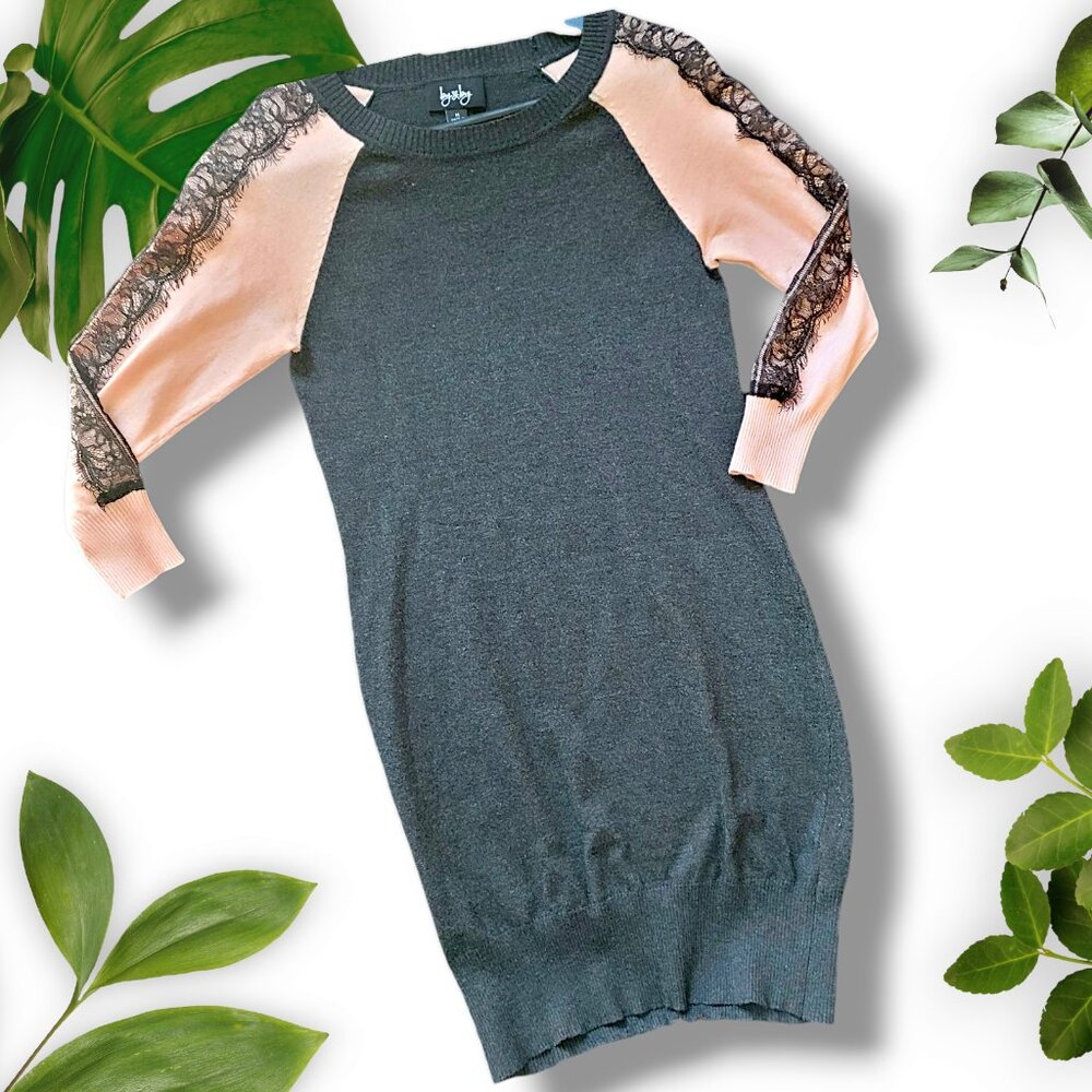 Colorblock Sweater Dress w Lace, Sz S-M